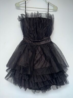Black Satin Dress with Zip Detail